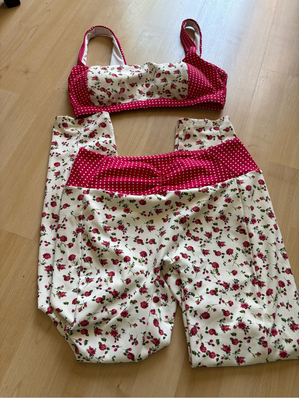 Amazon Floral Pink and White Two-Piece Active Set